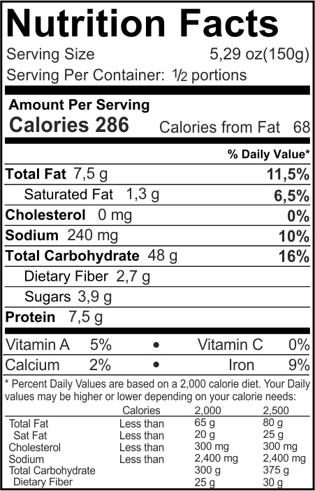 Orecchiette Pomodorini e Funghi Nutrition Facts